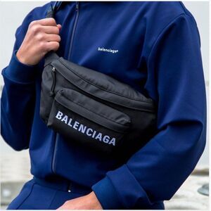 BALENCIAGA Logo NEW NWT Large Medium Black Waist Belt Bag Fanny Pack Wheel Pouch